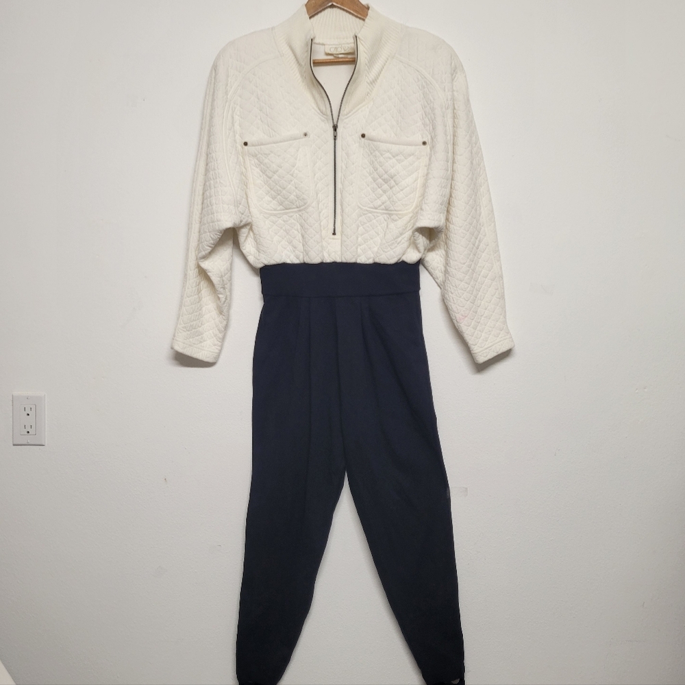 Cache Vintage Cotton Blend Quilted Style Women's White and Black Jumpsuit
